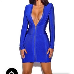 Blue bandage plunge dress